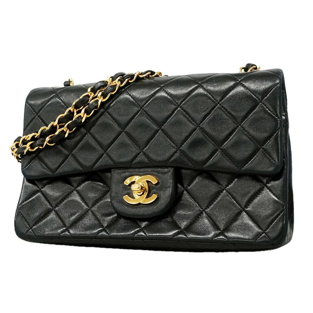 Chanel Matelassé Shoulder Bag, Double Flap, Chain, Lambskin, Black, Women's
